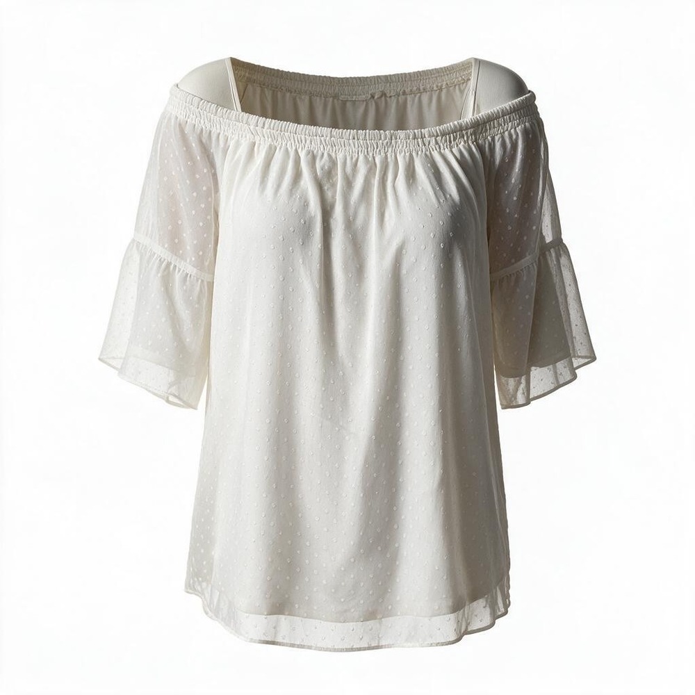 Maurices Womens 2X White Swiss Dot Off The Shoulder Ruffle Sleeve Blouse NWT